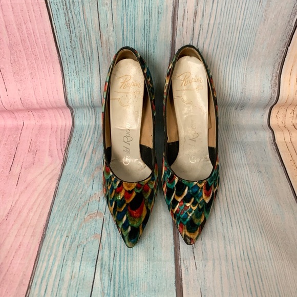 Vintage Rapier Gold Room peacock stiletto heels size 6 - Picture 2 of 12